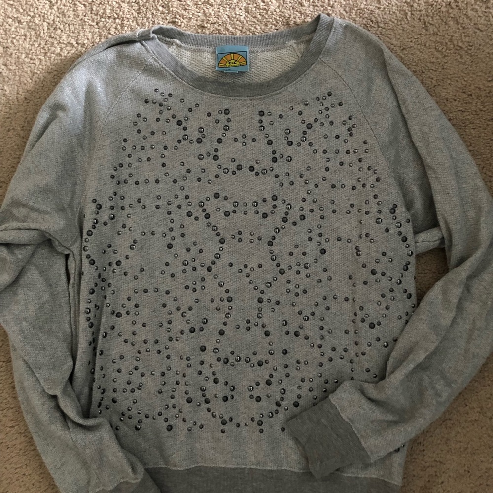 C And C California Gray Studded Sweatshirt - image 1